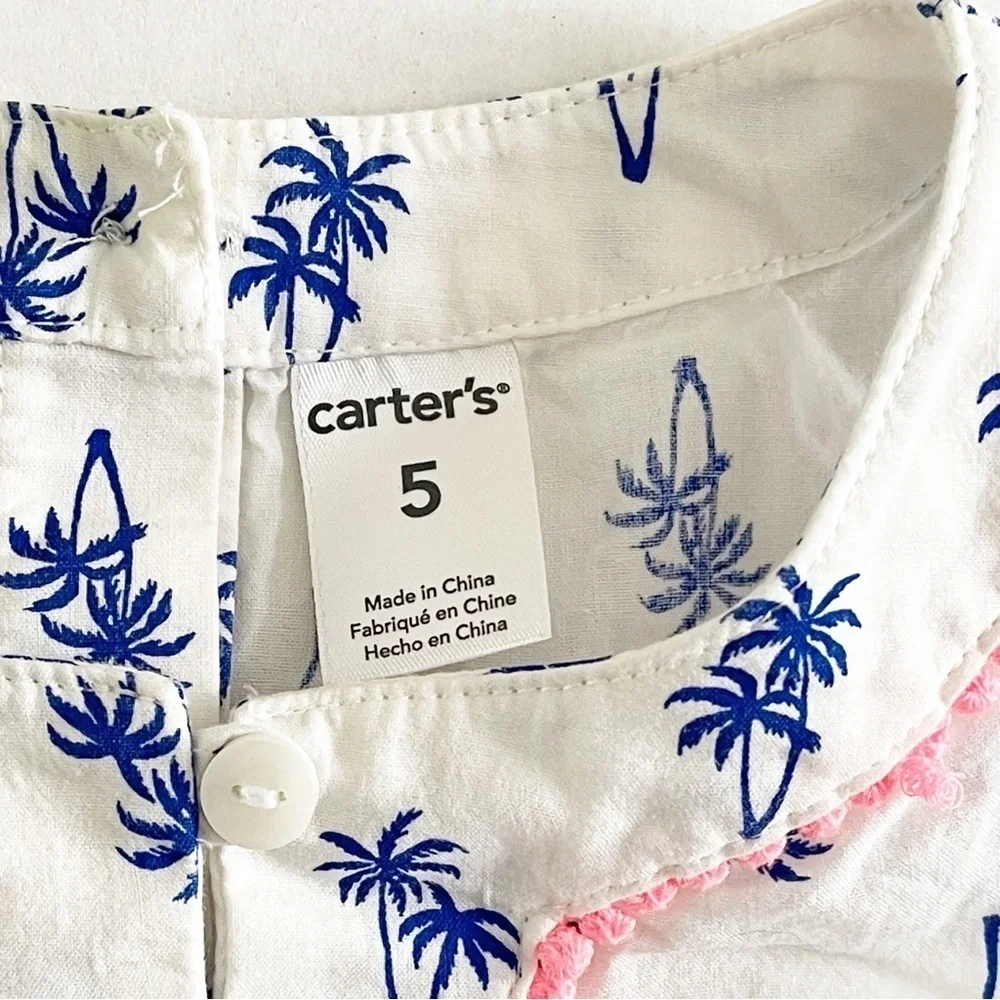 CARTER’S Girl’s Sleeveless Palm Tree Collared Top - Size 5